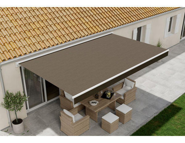 Store banne manivelle avec cassette 5 x 3 m Taupe - Marque BLOOMA - Brico Dépôt