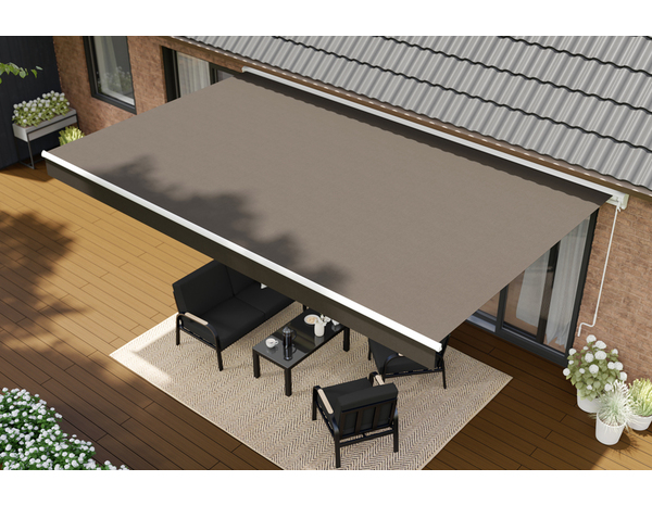 Store banne manivelle avec semi cassette 4 x 3 m Taupe - Marque BLOOMA - Brico Dépôt