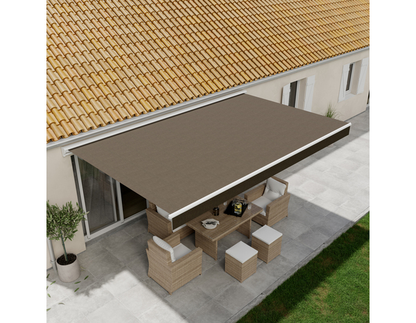 Store banne manivelle avec semi cassette 4 x 3 m Taupe - Marque BLOOMA - Brico Dépôt