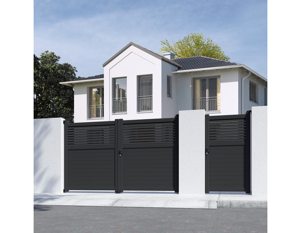 Portail aluminium battant gris anthracite "Lota" - L. 3,50 x H. 1,80 m - Brico Dépôt