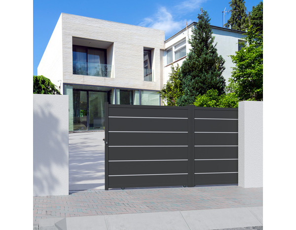 Portail coulissant aluminium gris anthracite "Aracaju" - L. 3,75 x H. 1,76 m - Brico Dépôt
