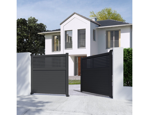 Portail aluminium battant gris anthracite "Lota" - L. 3,50 x H. 1,80 m - Brico Dépôt