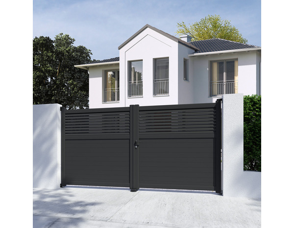 Portail aluminium battant gris anthracite "Lota" - L. 3,50 x H. 1,80 m - Brico Dépôt