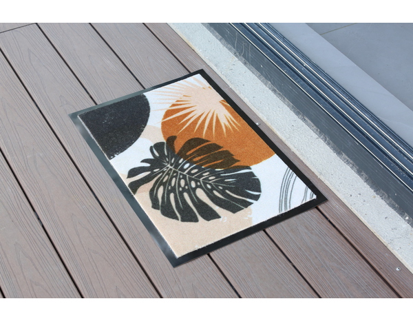 Tapis intérieur de propreté "Feuille" beige et vert - 40 x 60 cm - Brico Dépôt