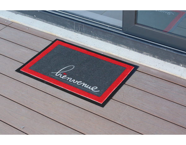 Tapis intérieur de propreté "Bienvenue" gris et rouge - 40 x 60 cm - Brico Dépôt