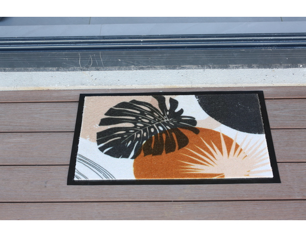 Tapis intérieur de propreté "Feuille" beige et vert - 40 x 60 cm - Brico Dépôt