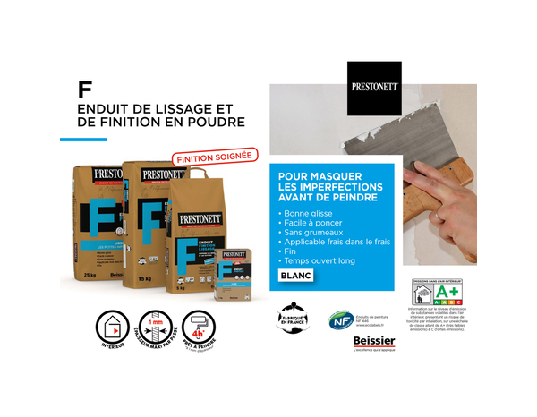 Enduit de lissage et de finition en poudre - sac de 5 kg - Prestonett - Brico Dépôt