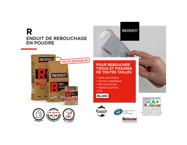 Enduit de rebouchage en poudre - sac de 5 kg - Prestonett - Brico Dépôt