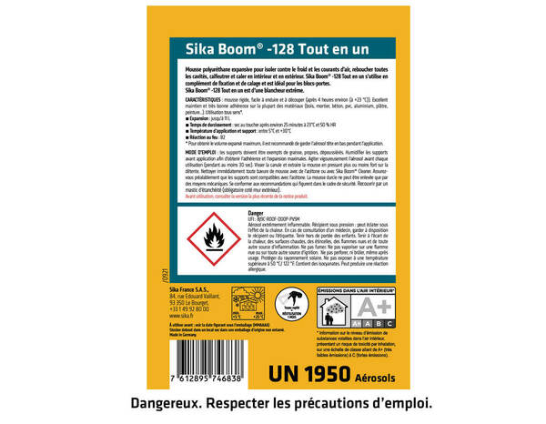 Mousse polyuréthane expansive, blanche Sika Boom 128 - 400 ml - Sika - Brico Dépôt