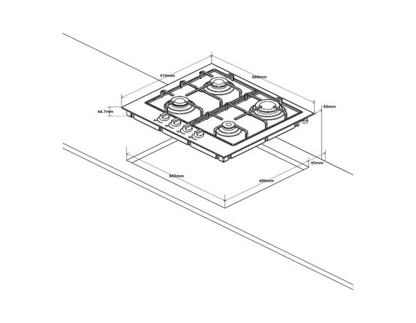 Plaque de cuisson gaz 4 feux émail noire 8500 W - 580 x 510 mm - Brico Dépôt