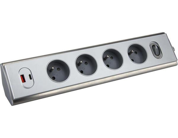 Bloc angle métal 4x16A + 2USB - Otio - Brico Dépôt