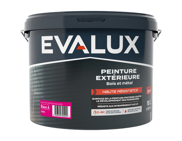 Peinture extérieure bois et métal 10 L Base A Satin - Evalux - Brico Dépôt