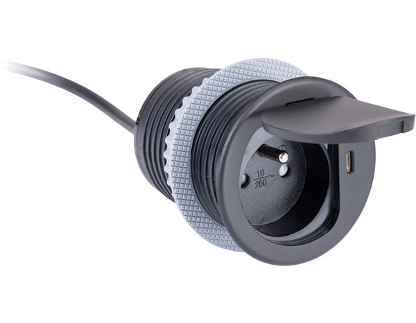 Bloc encastrable à clapet noir 1x16A + USB - Otio - Brico Dépôt