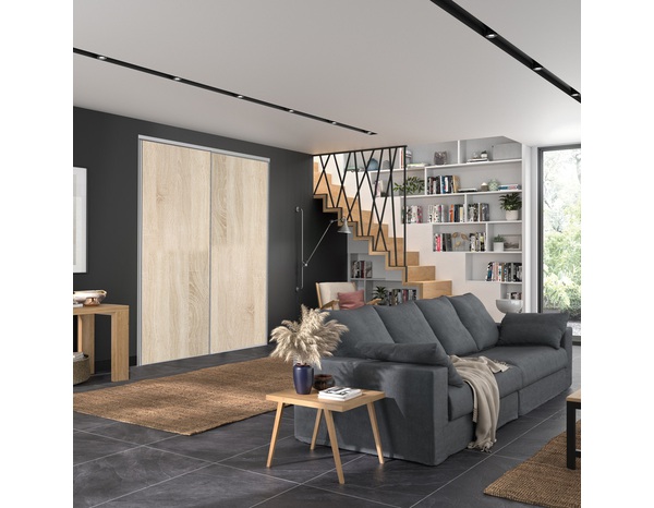 Lot de 2 portes de placard coulissantes décor chêne clair H. 250 x L. 180 cm - Brico Dépôt