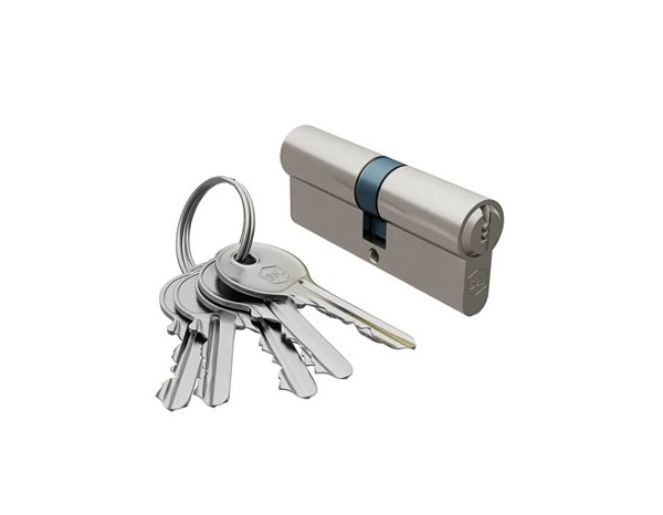 Serrure cylindre 6 goupilles satin nickel 40 x 40 mm - Brico Dépôt