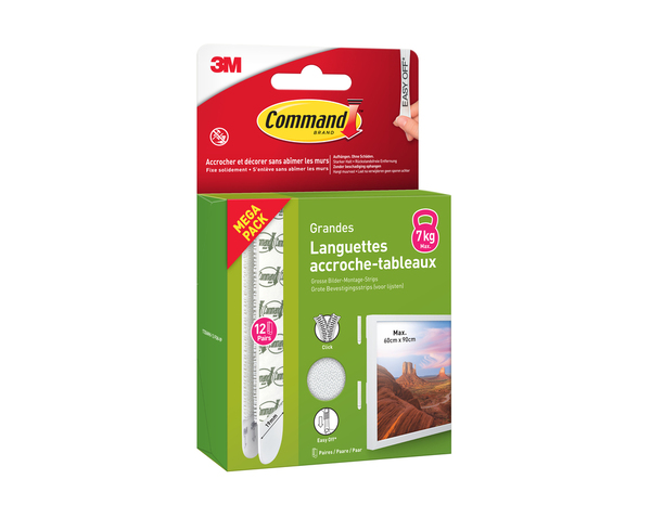 12 paires de languettes de fixation tableaux grand modèle blanc - charge max : 7kg - Command - Brico Dépôt