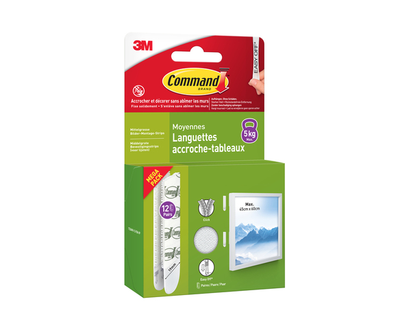 12 paires de languettes de fixation tableaux moyen modèle blanc - charge max : 5 kg - Command - Brico Dépôt