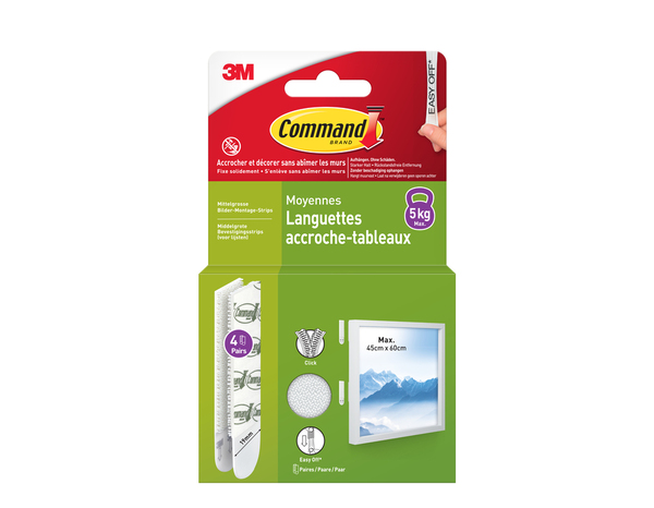 4 paires de languettes de fixation tableaux moyen modèle blanc - charge max : 5 kg - Command - Brico Dépôt