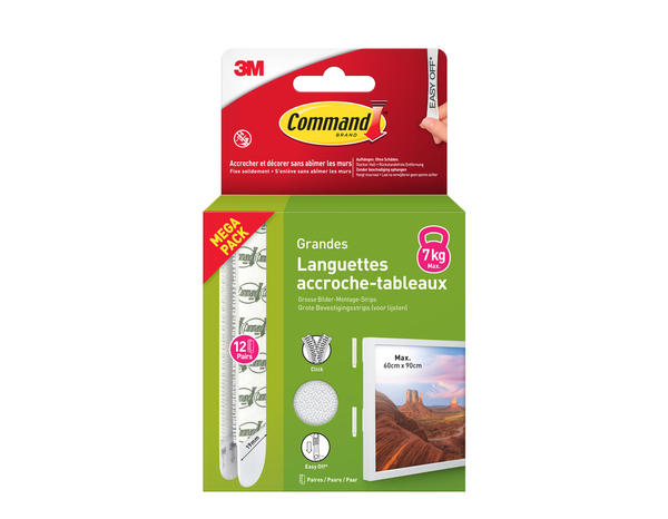 12 paires de languettes de fixation tableaux grand modèle blanc - charge max : 7kg - Command - Brico Dépôt