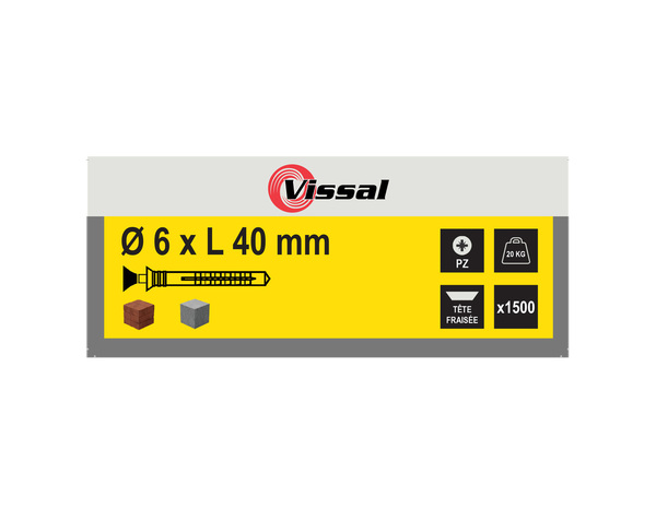 Cheville à frapper Vissal 6x40mm - Pack de 1500, zingué blanc, fixation durable - Brico Dépôt