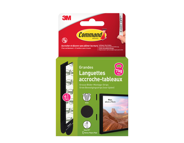 4 paires de languettes de fixation tableaux grand modèle noir - max 7kg - Command - Brico Dépôt