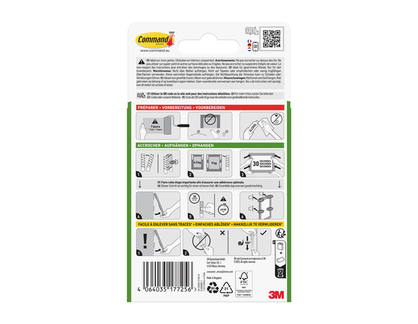 4 paires de languettes de fixation tableaux extra large blanc - max 9kg - Command - Brico Dépôt