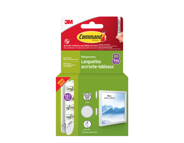 12 paires de languettes de fixation tableaux moyen modèle blanc - charge max : 5 kg - Command - Brico Dépôt