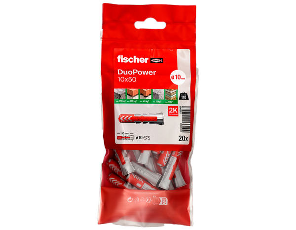 Cheville à expansion DuoPower 10x50 en nylon - 20 pièces pour béton et plaques - Fischer - Brico Dépôt