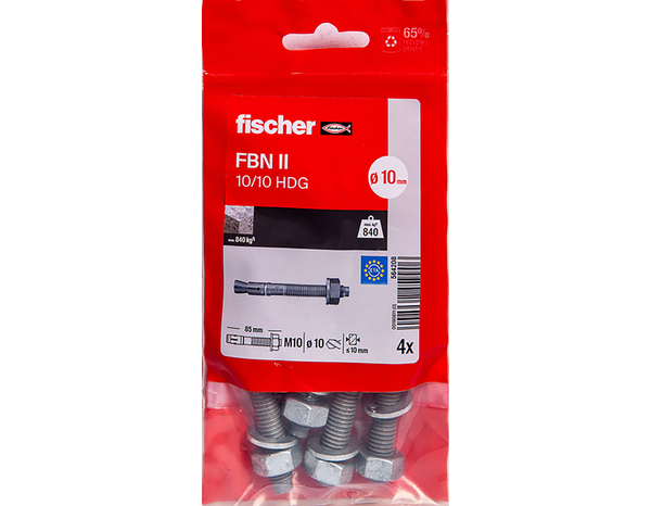 Goujon d'ancrage FBN II 10x86 en acier galvanisé - 4 pièces pour béton et pierre - Fischer - Brico Dépôt