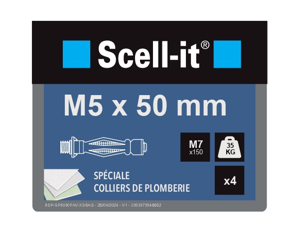 Cheville à expansion Spyder en acier 5x52mm - Pack de 4 pour plaque de plâtre - Scell-it - Brico Dépôt