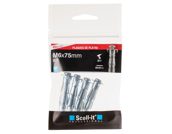 Cheville à expansion Spyder M6x37 en acier - Pack de 25 pour plaque de plâtre - Scell-it - Brico Dépôt