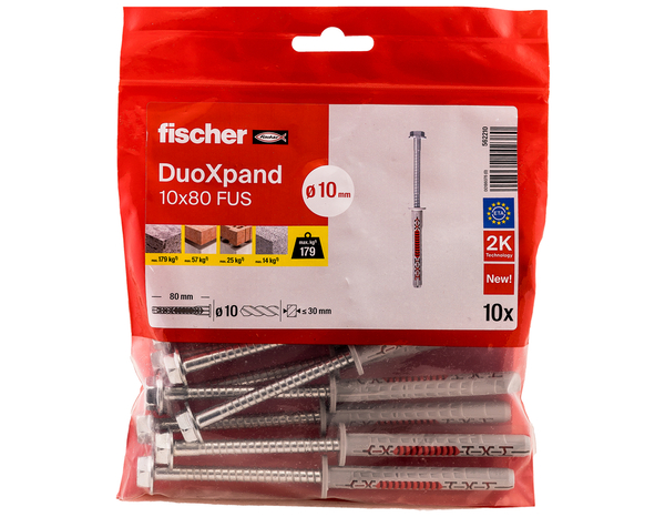Cheville rallongée DuoXpand 10x80 en acier électrozingué - Fixation polyvalente 10 pièces - Fischer - Brico Dépôt