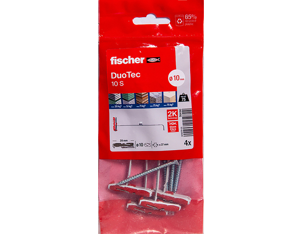 Cheville à bascule en plastique DuoTec 4pcs - 50mm, idéal plaques & bois - Fischer - Brico Dépôt