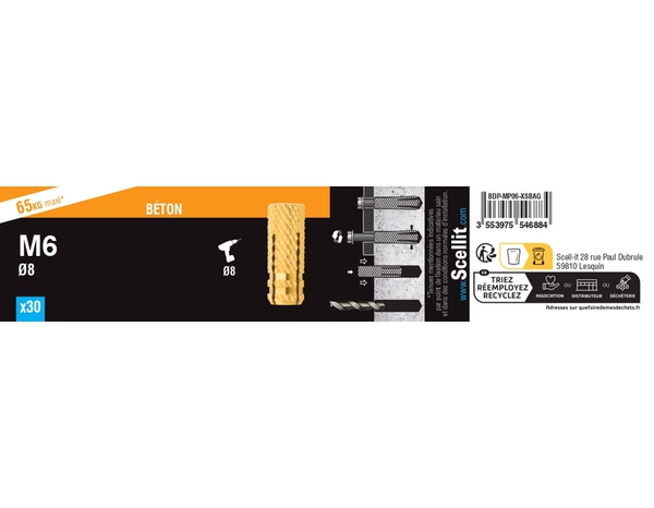 Cheville à expansion en laiton M6x24 - Pack de 30 pour murs pleins - Scell-it - Brico Dépôt