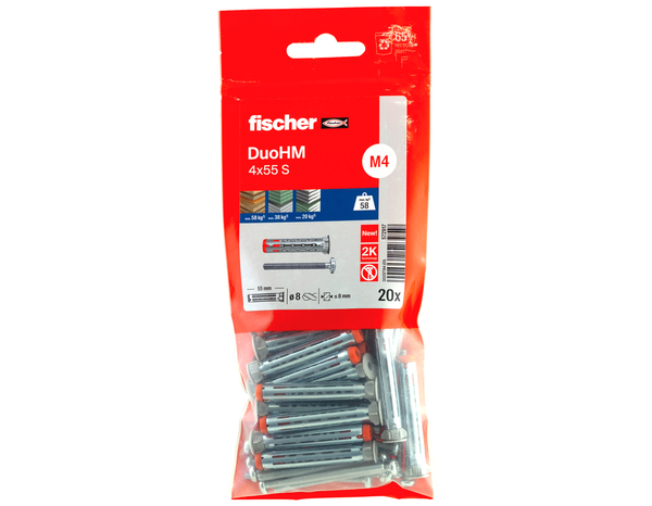 Cheville bi-matière DuoHM 4x55 - idéale pour plaque de 9,5 à 30 mm - Fischer - Brico Dépôt