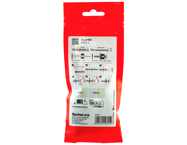 Cheville bi-matière DuoHM 4x55 - idéale pour plaque de 9,5 à 30 mm - Fischer - Brico Dépôt