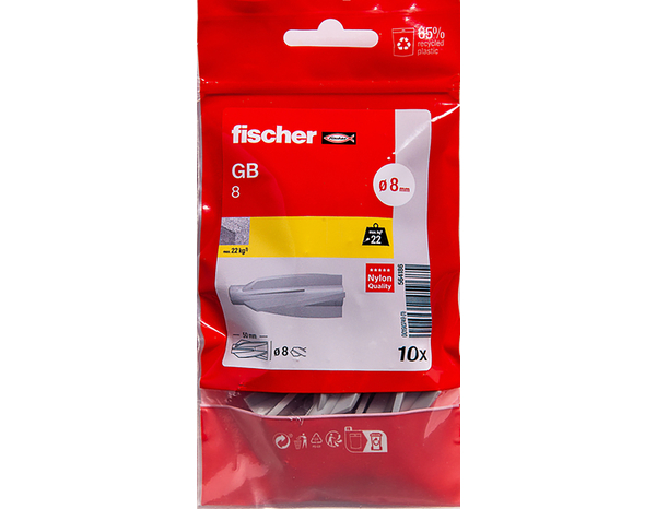 Chevilles GB8 en nylon pour béton cellulaire - Lot de 10 pièces, 50mm - Fischer - Brico Dépôt