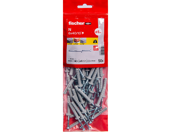 Chevilles à frapper N 6x40 en nylon - Fixation sûre pour béton et briques, 50 pièces - Fischer - Brico Dépôt