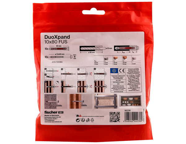Cheville rallongée DuoXpand 10x80 en acier électrozingué - Fixation polyvalente 10 pièces - Fischer - Brico Dépôt