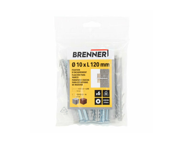 Fixation d'encadrement TX 10x120 en nylon et acier - 6PCS, résistant - Brenner - Brico Dépôt