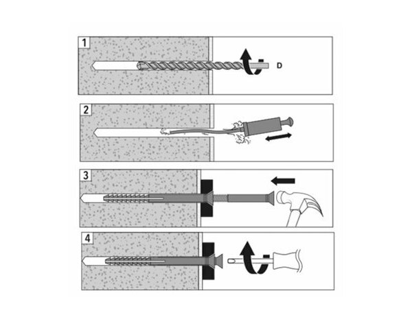 Cheville longue à frapper  6x40mm - nylon & acier, 100pcs pour béton, brique, pierre - Brenner - Brico Dépôt