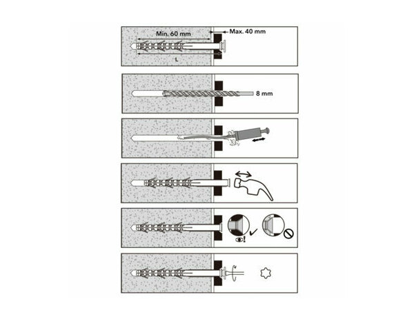 Cheville de fixation nylon/acier cadre TX 8X100 - pour blocs et béton - 6PCS - Brenner - Brico Dépôt