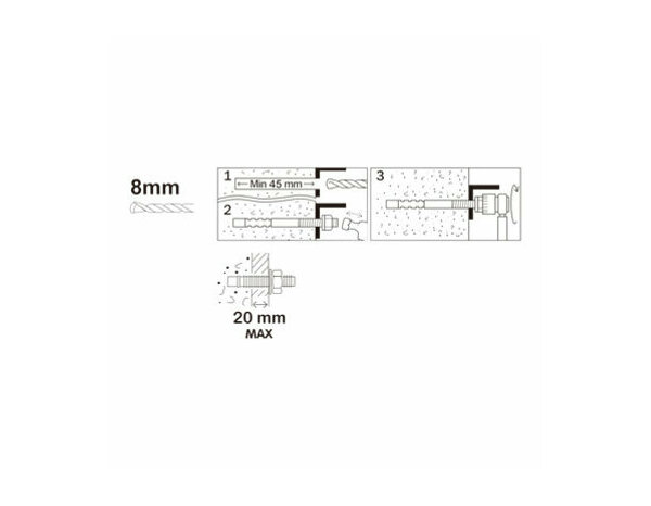 Goujon d'ancrage M8 en acier 75mm - 4PCS  pour béton, charge lourde - Brenner - Brico Dépôt