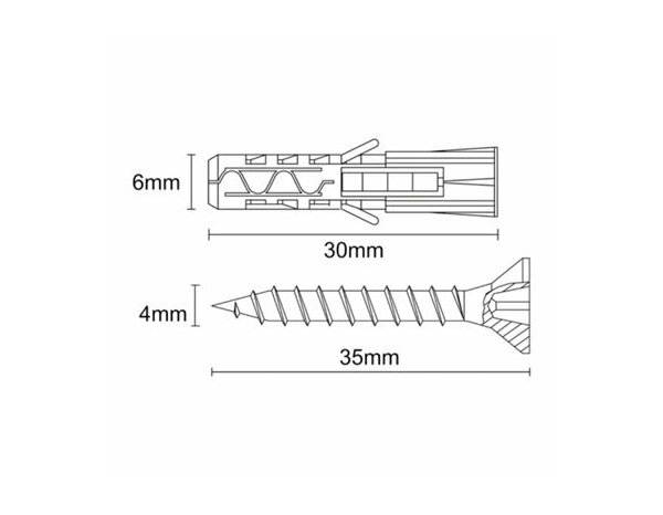 Vis et chevilles universelles, tête fraisée double empreinte en nylon/acier 6x30mm pour brique et béton  - 30pcs - Brenner - Brico Dépôt