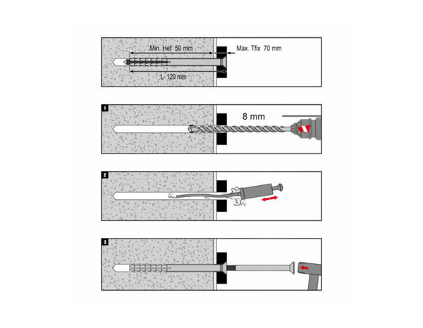 Cheville longue à frapper 8x120mm en nylon et acier - idéale pour béton et pierre - Brenner - Brico Dépôt