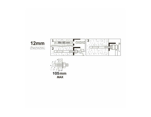 Goujon d'ancrage M12 en acier 180mm - 2pcs , charge très lourde pour béton - Brenner - Brico Dépôt