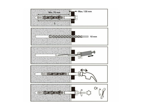 Fixation d'encadrement en nylon et acier 10x200mm - 6PCS , hexagonal - Brenner - Brico Dépôt