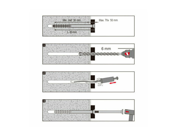 Cheville longue à frapper  6x80mm - nylon & acier, 20PC, béton, brique, pierre - Brenner - Brico Dépôt