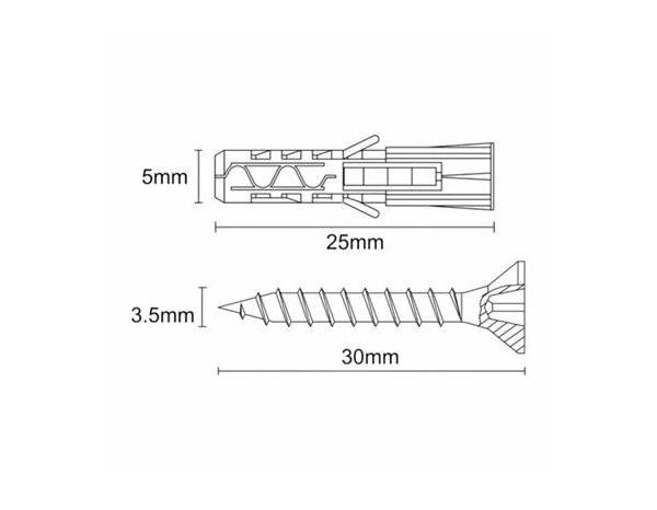 Vis et chevilles universelles, tête fraisée double empreinte en nylon et acier - 5x25mm pour brique et béton - 25 pcs - Brenner - Brico Dépôt