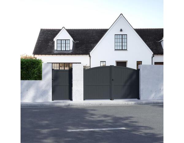 Portillon aluminium "Berilo" gris - L.1 x H.1,60 m - Largeur entre piliers : 1045 mm - Brico Dépôt